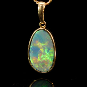 Yellow Gold Blue Green Yellow Orange Doublet Opal Pendant