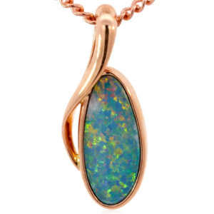 Rose Gold Blue Green Yellow Orange Australian Doublet Opal Pendant Necklace