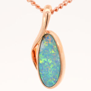 Rose Gold Blue Green Yellow Orange Australian Doublet Opal Pendant Necklace