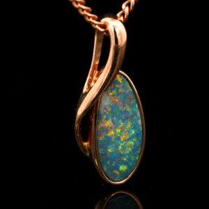 Rose Gold Blue Green Yellow Orange Australian Doublet Opal Pendant Necklace