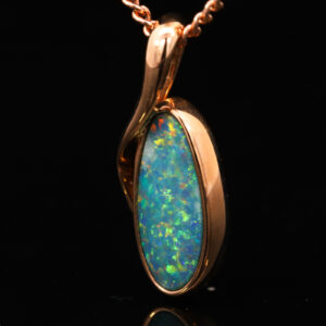 Rose Gold Blue Green Yellow Orange Australian Doublet Opal Pendant Necklace