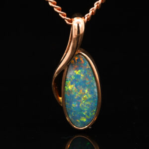 Rose Gold Blue Green Yellow Orange Australian Doublet Opal Pendant Necklace