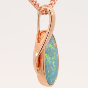 Rose Gold Blue Green Yellow Orange Australian Doublet Opal Pendant Necklace