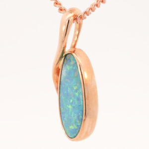 Rose Gold Blue Green Yellow Orange Australian Doublet Opal Pendant Necklace