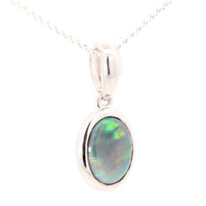 Sterling Silver Blue Green Yellow Black Opal Pendant