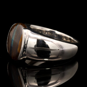 Sterling Silver Blue Green Solid Australian Boulder Opal Men's Ring