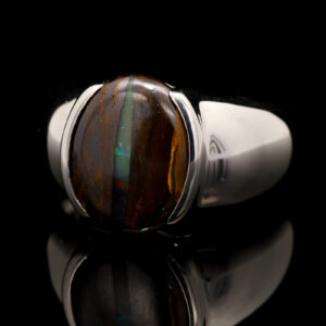 Sterling Silver Blue Green Solid Australian Boulder Opal Men's Ring