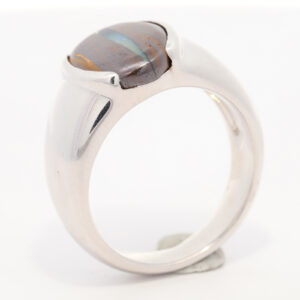 Sterling Silver Blue Green Solid Australian Boulder Opal Men's Ring