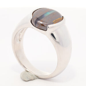 Sterling Silver Blue Green Solid Australian Boulder Opal Men's Ring