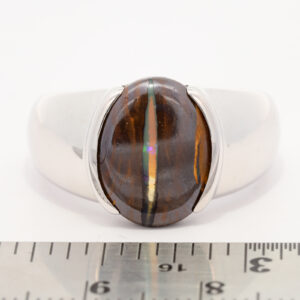 Sterling Silver Blue Green Solid Australian Boulder Opal Men's Ring