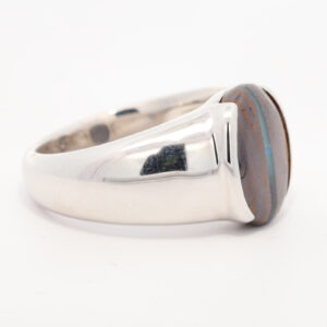 Sterling Silver Blue Green Solid Australian Boulder Opal Men's Ring