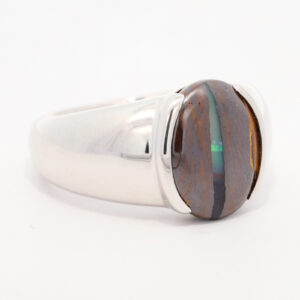 Sterling Silver Blue Green Solid Australian Boulder Opal Men's Ring