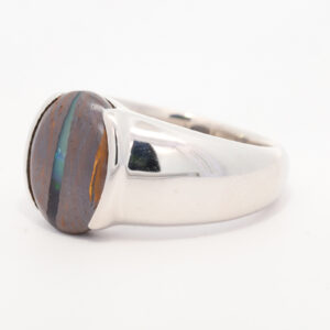 Sterling Silver Blue Green Solid Australian Boulder Opal Men's Ring