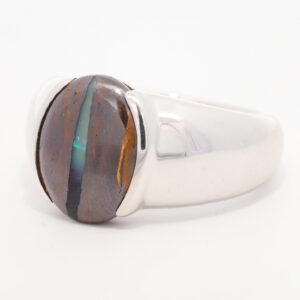 Sterling Silver Blue Green Solid Australian Boulder Opal Men's Ring