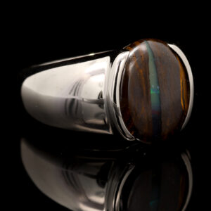 Sterling Silver Blue Green Solid Australian Boulder Opal Men's Ring