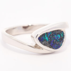 Sterling Silver Blue Green Solid Australian Boulder Opal Ring