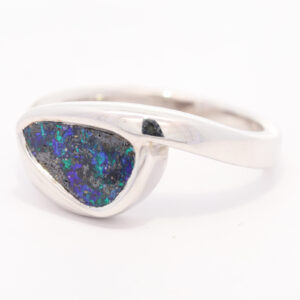 Sterling Silver Blue Green Solid Australian Boulder Opal Ring