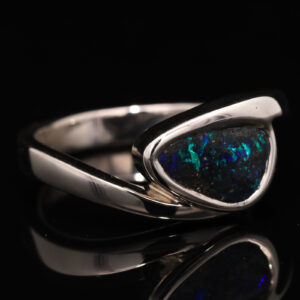 Sterling Silver Blue Green Solid Australian Boulder Opal Ring