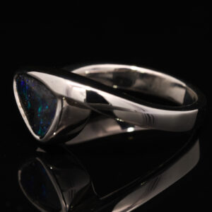 Sterling Silver Blue Green Solid Australian Boulder Opal Ring