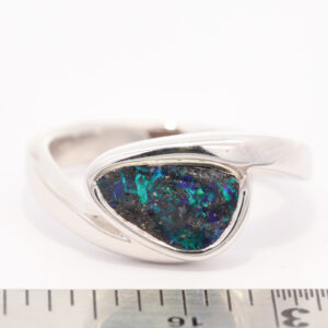 Sterling Silver Blue Green Solid Australian Boulder Opal Ring