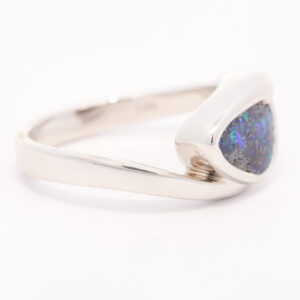 Sterling Silver Blue Green Solid Australian Boulder Opal Ring