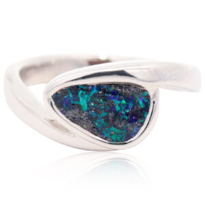 Sterling Silver Blue Green Solid Australian Boulder Opal Ring