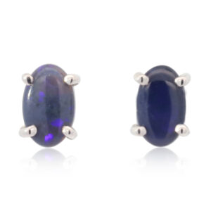 Sterling Silver Blue Purple Solid Australian Black Opal Stud Earrings