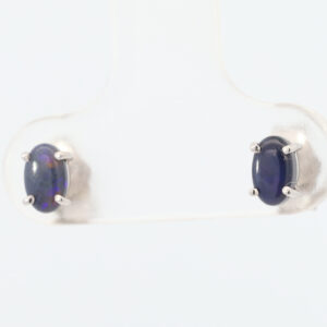 Sterling Silver Blue Purple Solid Australian Black Opal Stud Earrings