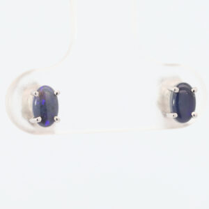 Sterling Silver Blue Purple Solid Australian Black Opal Stud Earrings