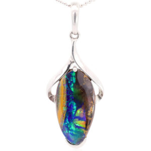 Sterling Silver Blue Green Yellow Orange Red Boulder Opal Pendant