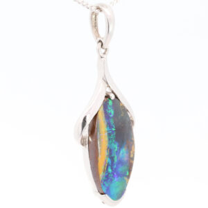 Sterling Silver Blue Green Yellow Orange Red Boulder Opal Pendant