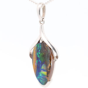 Sterling Silver Blue Green Yellow Orange Red Boulder Opal Pendant