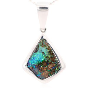 Sterling Silver Blue Green Solid Australian Boulder Opal Pendant Necklace