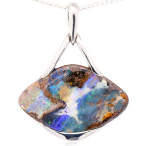 Sterling Silver Blue Green Purple Solid Australian Boulder Opal Pendant Necklace