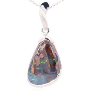 Sterling Silver Blue Green Yellow Orange Boulder Opal Pendant