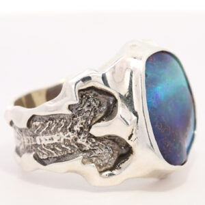 Sterling Silver Blue Green Purple Men's Solid Australian Boulder Opal Ring