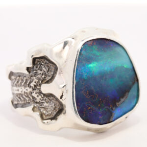 Sterling Silver Blue Green Purple Men's Solid Australian Boulder Opal Ring