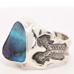 Sterling Silver Blue Green Purple Men's Solid Australian Boulder Opal Ring