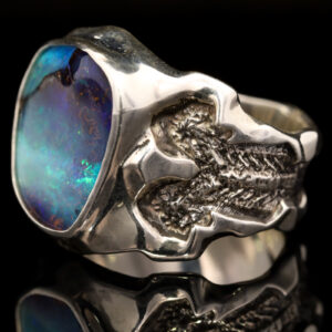 Sterling Silver Blue Green Purple Men's Solid Australian Boulder Opal Ring