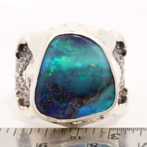 Sterling Silver Blue Green Purple Men's Solid Australian Boulder Opal Ring