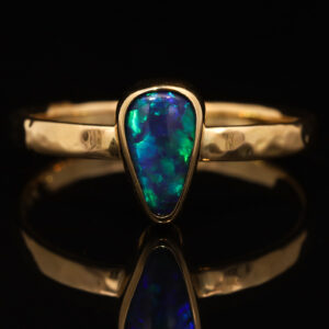 Yellow Gold Blue Green Black Opal Ring