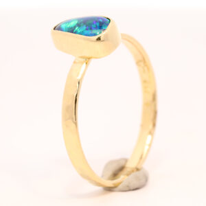 Yellow Gold Blue Green Solid Australian Black Opal Engagement Ring