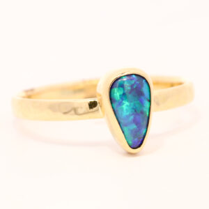 Yellow Gold Blue Green Black Opal Ring