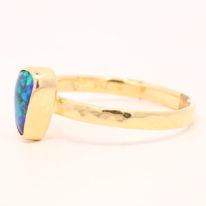 Yellow Gold Blue Green Solid Australian Black Opal Engagement Ring