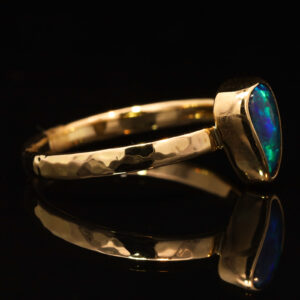 Yellow Gold Blue Green Solid Australian Black Opal Engagement Ring