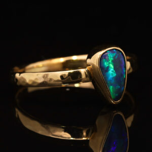 Yellow Gold Blue Green Black Opal Ring