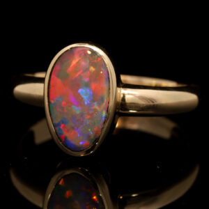 Yellow Gold Blue Green Orange Yellow Red Black Crystal Opal Ring