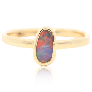 Yellow Gold Blue Green Orange Yellow Red Solid Australian Black Opal Engagement Ring