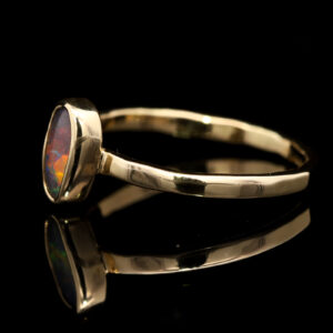 Yellow Gold Blue Green Orange Yellow Red Solid Australian Black Opal Engagement Ring