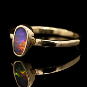 Yellow Gold Blue Green Orange Yellow Red Solid Australian Black Opal Engagement Ring